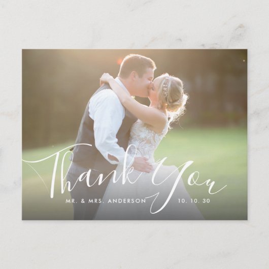 Chic Script Hand Lettered Photo'結婚s Thank You ポストカード (正面)