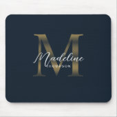 Chic Script Metallic Navy Blue and Gold Monogram マウスパッド (正面)