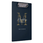 Chic Script Metallic Navy Blue Gold Monogram クリップボード (右)