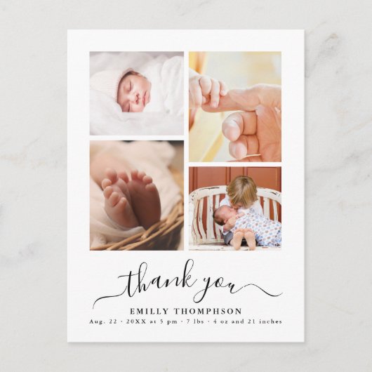 Chic Script Minimalist 4 Photo新生児ありがとう ポストカード (正面)