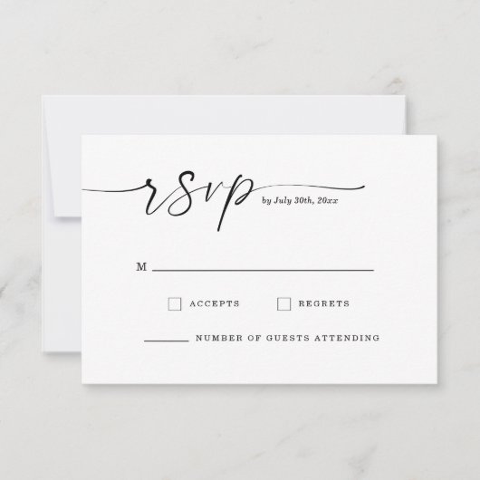 Chic Script Monogram Wedding Response Card セーブザデート (正面)
