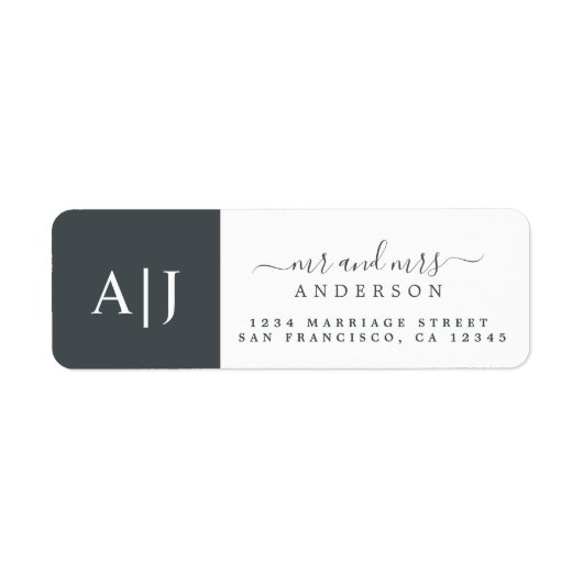 Chic Script Mr Mrs Monogram Return Address ラベル (正面)