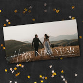 Chic Script Panoramic New Year Holiday Photo Card シーズンカード