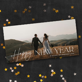 Chic Script Panoramic New Year Holiday Photo Card シーズンカード