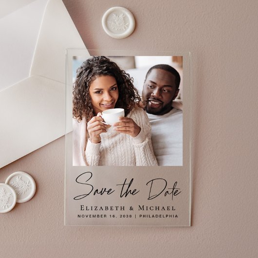 Chic Script Photo日付の保存 アクリル招待状