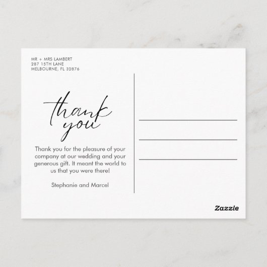 Chic Script Photo 結婚's Thank You ポストカード (裏面)