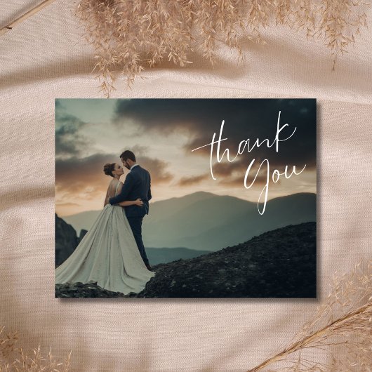Chic Script Photo 結婚's Thank You ポストカード