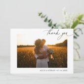 Chic Script Photo Minimalist 結婚's Thank You サンキューカード (スタンド正面)