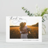 Chic Script Photo Minimalist 結婚's Thank You サンキューカード (スタンド正面)