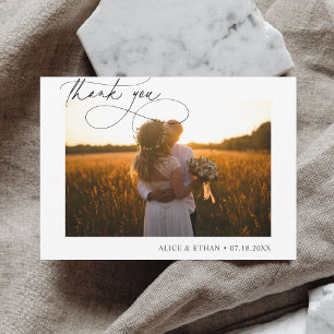 Chic Script Photo Minimalist 結婚's Thank You サンキューカード