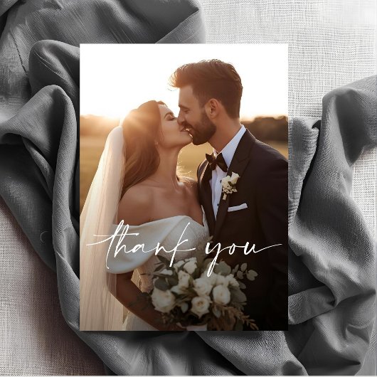 Chic Script Photo Overlay Wedding  Thank You Card サンキューカード