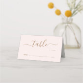 Chic Script Pink Gold Wedding Table Number プレイスカード (正面)