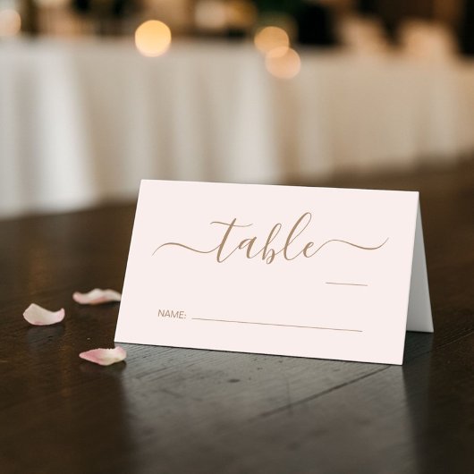 Chic Script Pink Gold Wedding Table Number プレイスカード