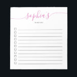 Chic Script Pink Notepadのリストを表示するには ノートパッド<br><div class="desc">シンプルTo Do List with your name and chic script.</div>