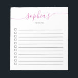Chic Script Pink Notepadのリストを表示するには ノートパッド<br><div class="desc">シンプルTo Do List with your name and chic script.</div>