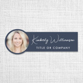 Chic Script Professional Blue Photo 名札