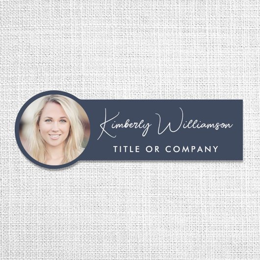 Chic Script Professional Blue Photo 名札