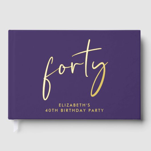 Chic Script Purple 40th Birthday Party ゲストブック (正面)