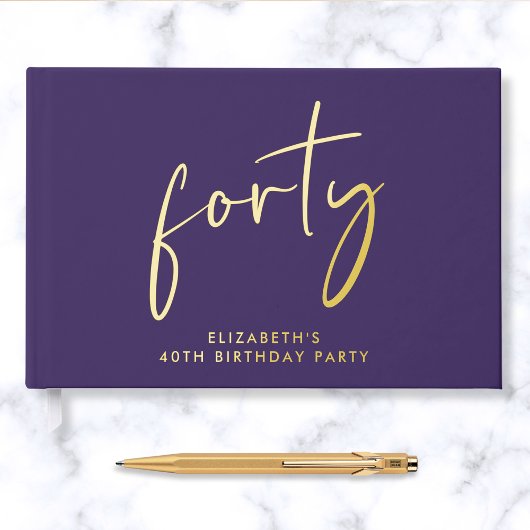 Chic Script Purple 40th Birthday Party ゲストブック