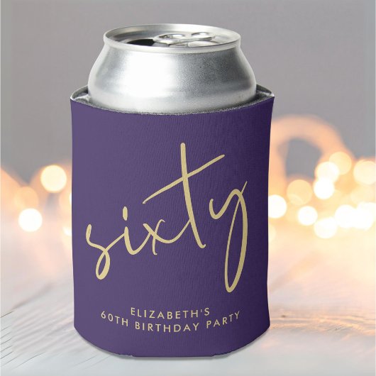 Chic Script Purple 60th Birthday Party 缶クーラー
