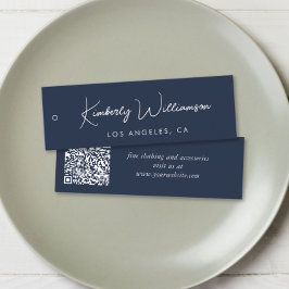 Chic Script QR Code Blue Clothing Hang Tag スキニー名刺