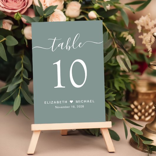 Chic Script Sage Green Wedding Reception テーブルナンバー