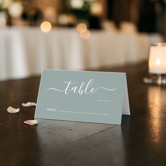 Chic Script Sage Green Wedding Table Number プレイスカード