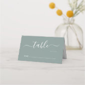 Chic Script Sage Green Wedding Table Number プレイスカード (正面)