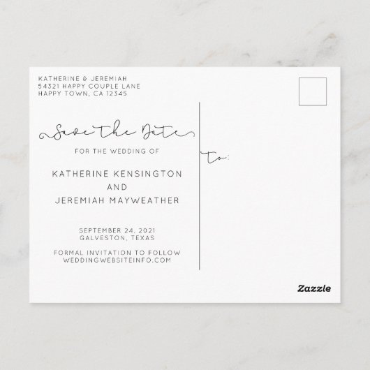 Chic Script Save the Date Photo婚約 ポストカード (裏面)