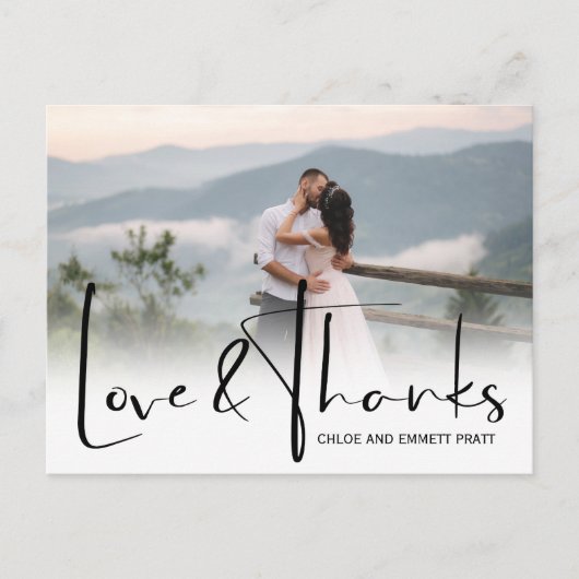 Chic Script Two Photo 結婚's Thank You ポストカード (正面)