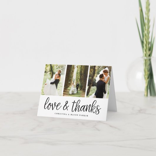 Chic Script | Wedding Photo Collage Thank You サンキューカード (正面)