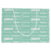 Chic Seafoam Green Custom Name Collage Birthday ラージペーパーバッグ (裏面)