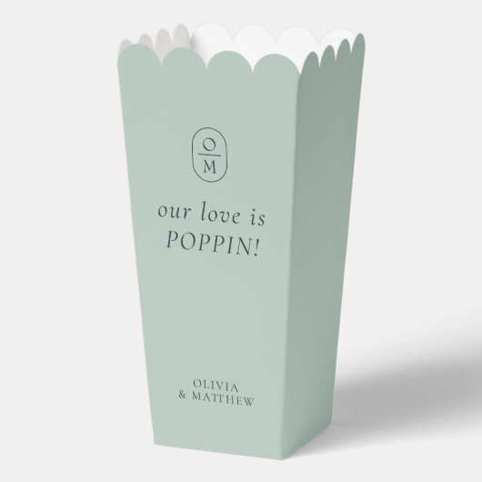 Chic Seafoam Green Monogram Popcorn Favor Box フェイバーボックス (正面)