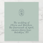Chic Seafoam Green Monogram Wedding ワインラベル (シングルラベル)
