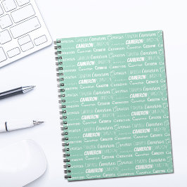 Chic Seafoam Green Personalized Name Collage ノートブック