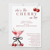 Chic She's The Cherry On Top Martini Bridal Shower 招待状 (正面)