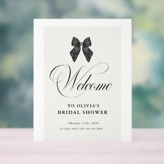 Chic 'She's Tying the Knot Black Bow Bridal Shower アクリルサイン (ニュートラル)