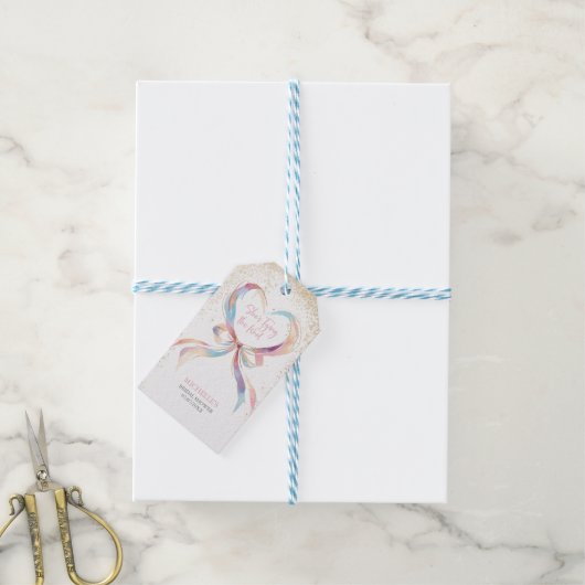 Chic She's Tying The Knot Pink Bow Bridal Shower  ギフトタグ (より糸付き)
