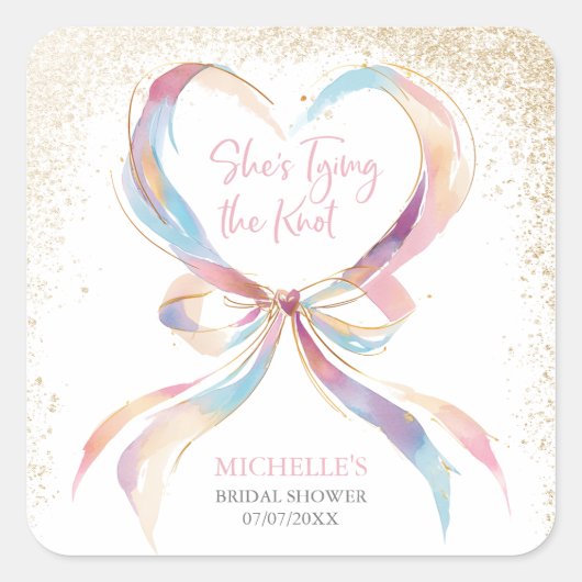 Chic She's Tying The Knot Pink Bow Bridal Shower  スクエアシール (正面)
