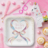 Chic She's Tying The Knot Pink Bow Bridal Shower ペーパープレート (パーティー)