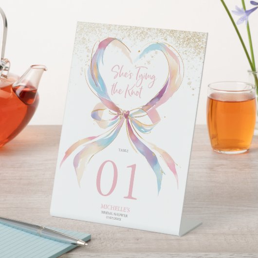 Chic She's Tying The Knot Pink Bow Bridal Shower 台座サイン (インサイチュ)