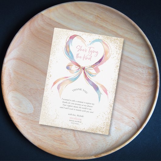 Chic She's Tying The Knot Pink Bow Thank You サンキューカード