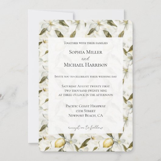 Chic Sicilian Summer Lemons Floral Wedding 招待状 (正面)