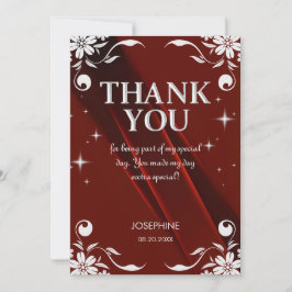 Chic Silver Floral Frame Burgundy 50th Birthday サンキューカード