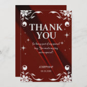 Chic Silver Floral Frame Burgundy 50th Birthday サンキューカード (正面/裏面)