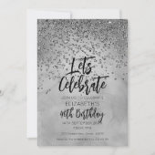 Chic Silver Glitter 40th Birthday  招待状 (正面)