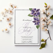 Chic silver glitter purple lavender orchid wedding 招待状