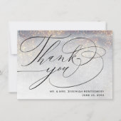 Chic Silver Gold Sparkles Watercolor Wedding Photo サンキューカード (正面)