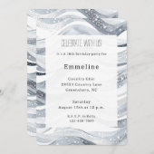 Chic Silver Sparkle Waves Birthday 招待状 (正面/裏面)
