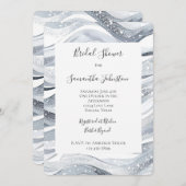 Chic Silver Sparkle Waves Bridal Shower 招待状 (正面/裏面)